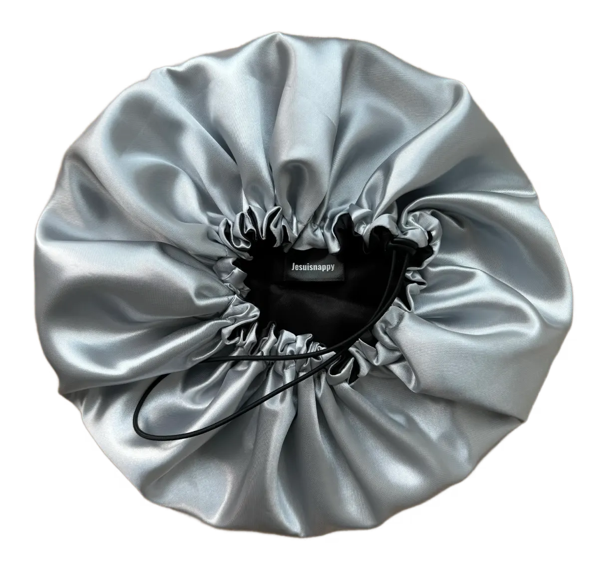 Bonnet en satin réversible ajustable "Perle de nuit" gris et noir - Taille standard