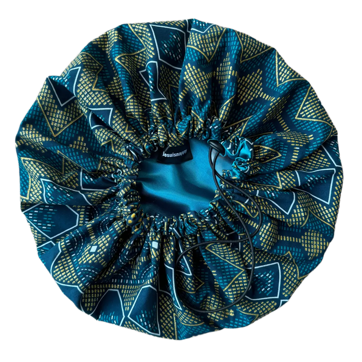 Bonnet en satin et wax vert "Mundari" ajustable - Taille standard