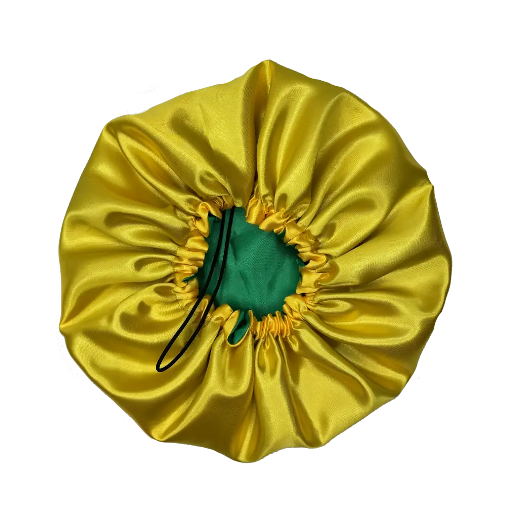 Bonnet en satin réversible et ajustable "Brasil" vert et jaune - Taille standard