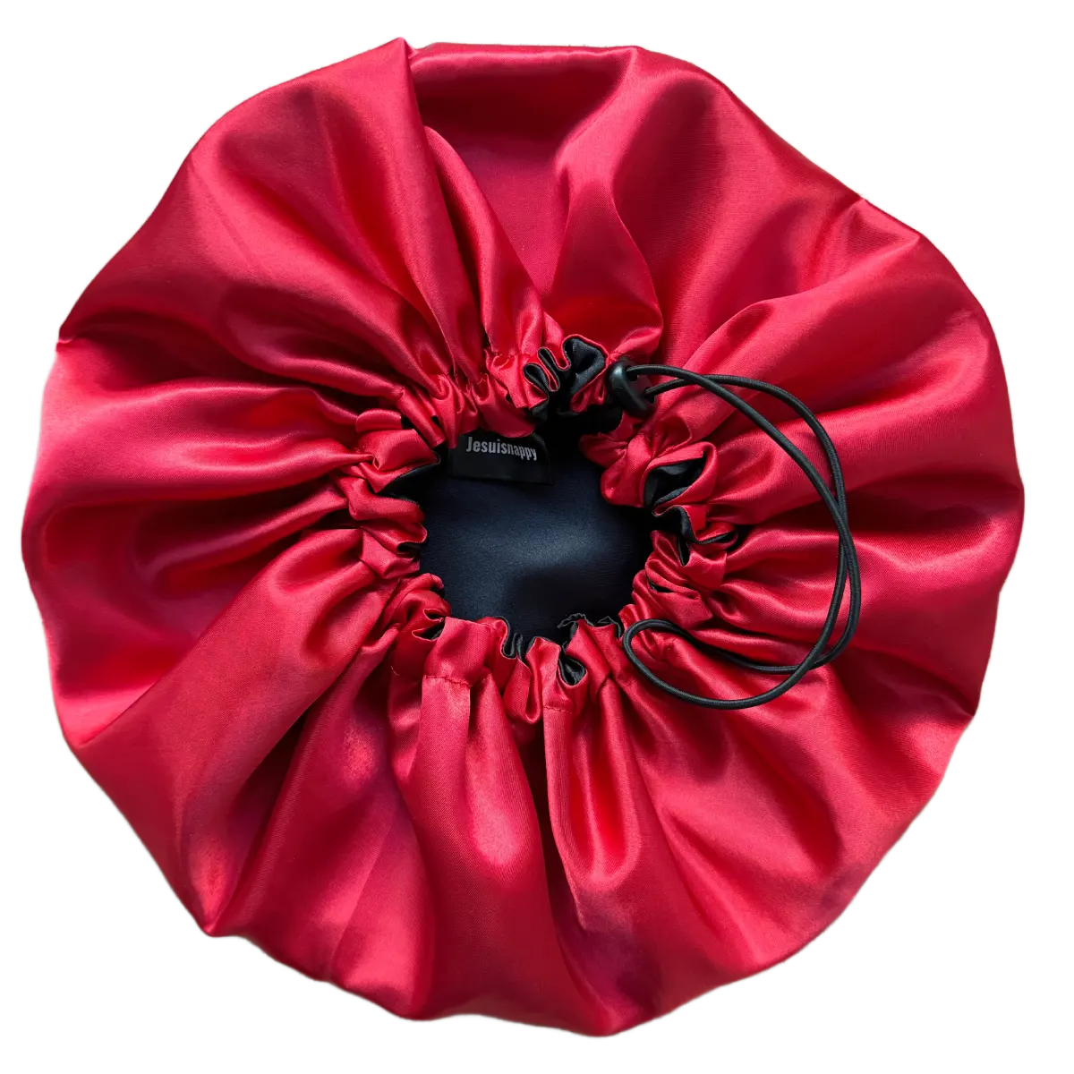 Satin Bonnet , Reversible and Adjustable, Red and Black "Abeba" - Standard Size
