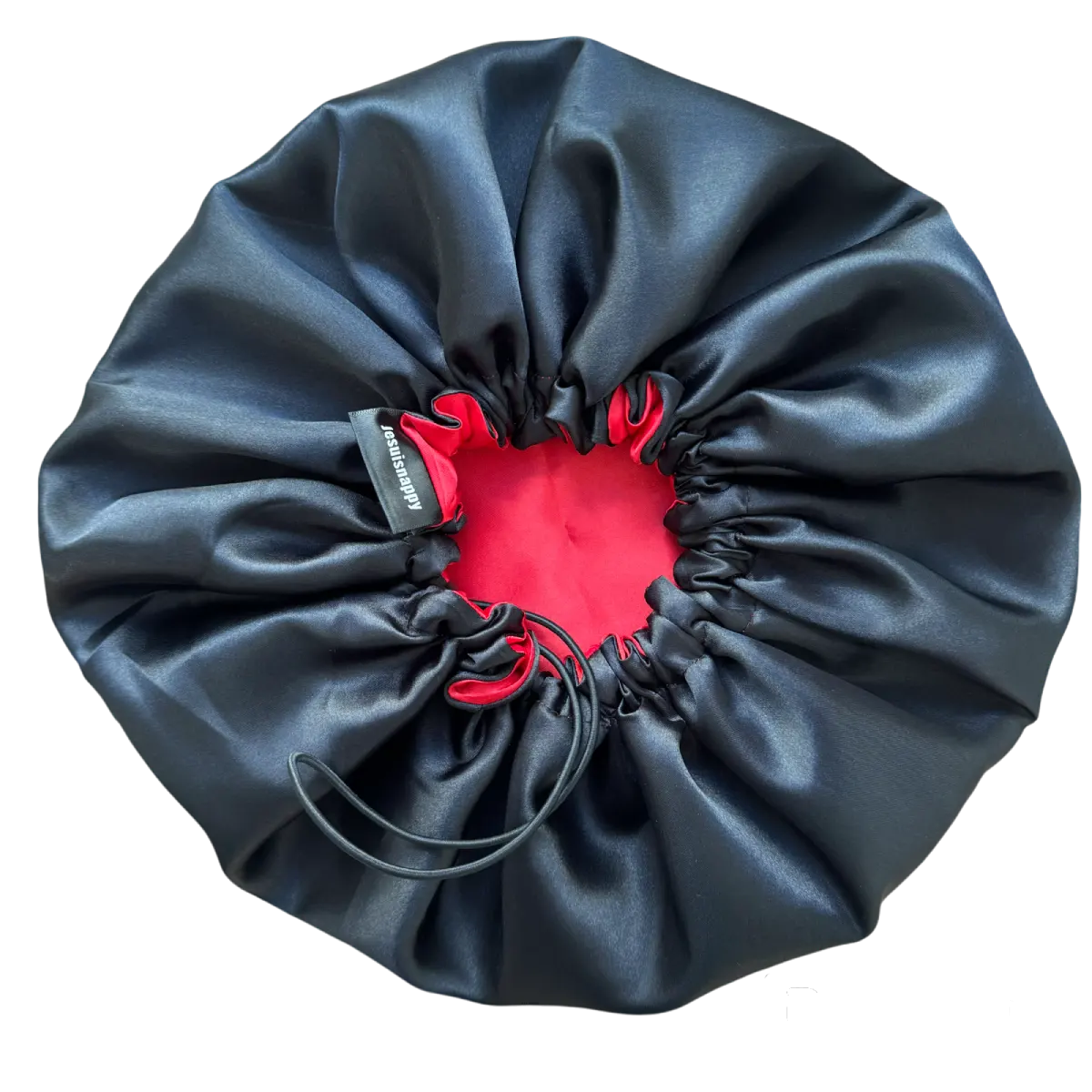 Satin Bonnet , Reversible and Adjustable, Red and Black "Abeba" - Standard Size