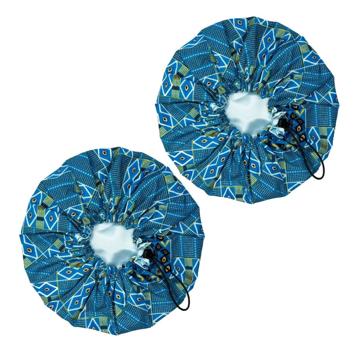 Pack of 2 adjustable light blue satin and wax bonnets "Naima" - Standard Size