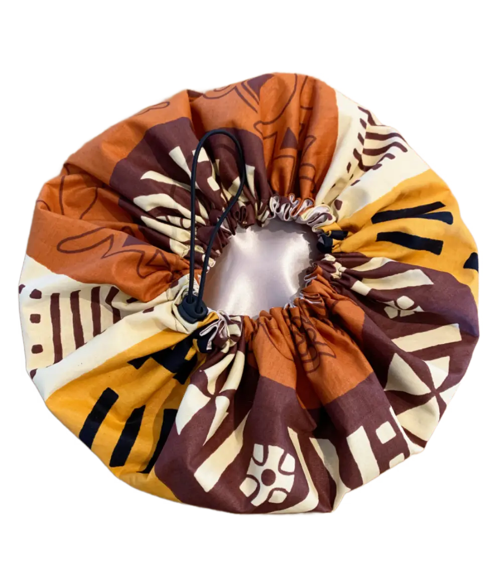 Satin wax bonnet, Adjustable "Bogolan" - Standard Size