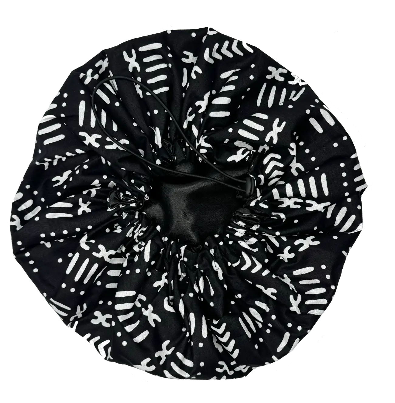 Black and white satin and wax bonnet "Zuri" adjustable - Standard size