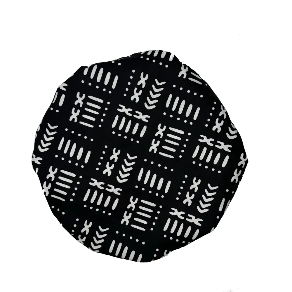 Black and white satin and wax bonnet "Zuri" adjustable - Standard size