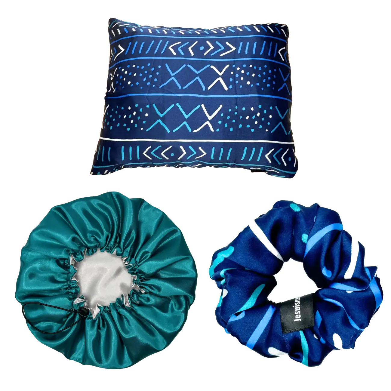 Nappy Silk Touch Pack - 1 Silk pillowcase (rectangular), 1 satin bonnet, 1 silk scrunchie, 1 chiffon scarf