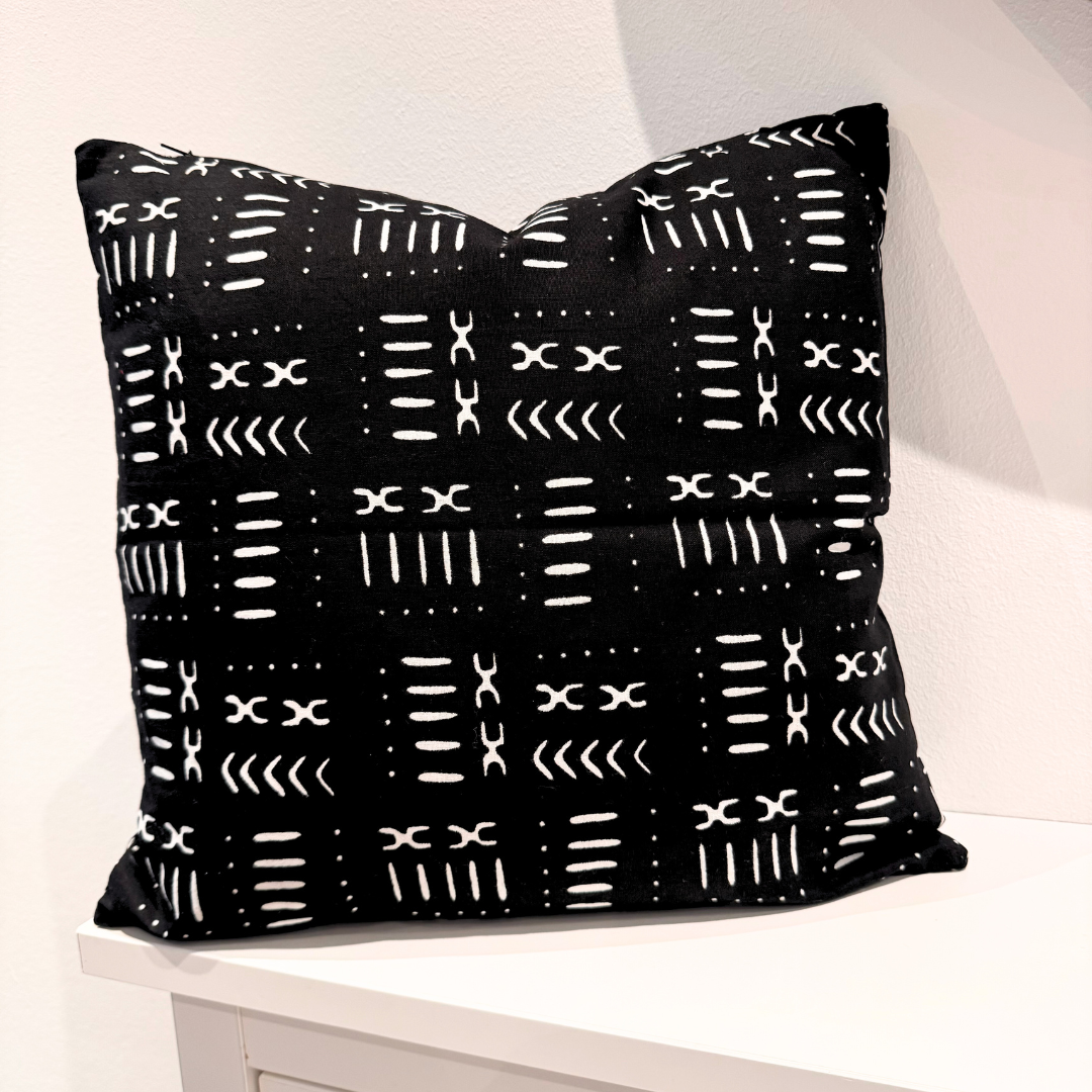 Taie d'oreiller en coton, motifs Bogolan - Carré 40 cm x 40 cm