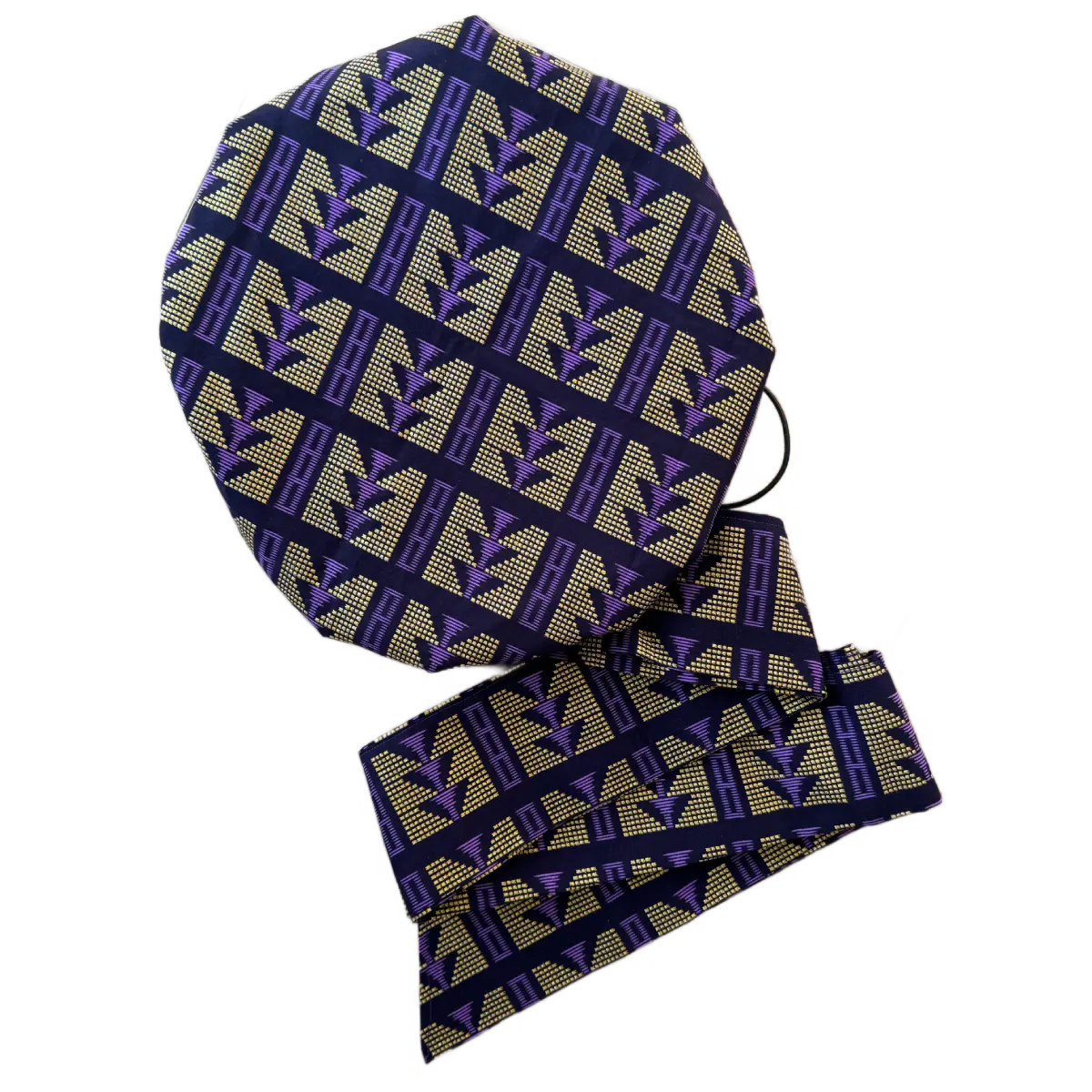 Turban en satin et wax violet "Fulani" ajustable - Taille standard