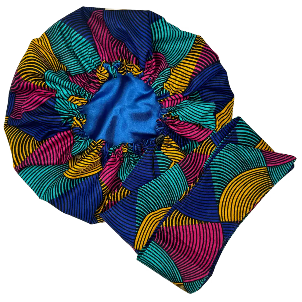 Turban en wax doublé de satin "Mina" ajustable - Taille standard