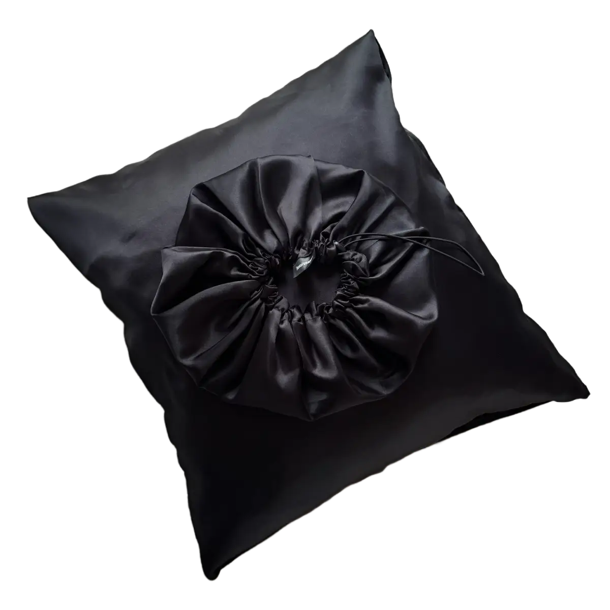Pack bonnet et taie d’oreiller en satin noir – "Caviar"