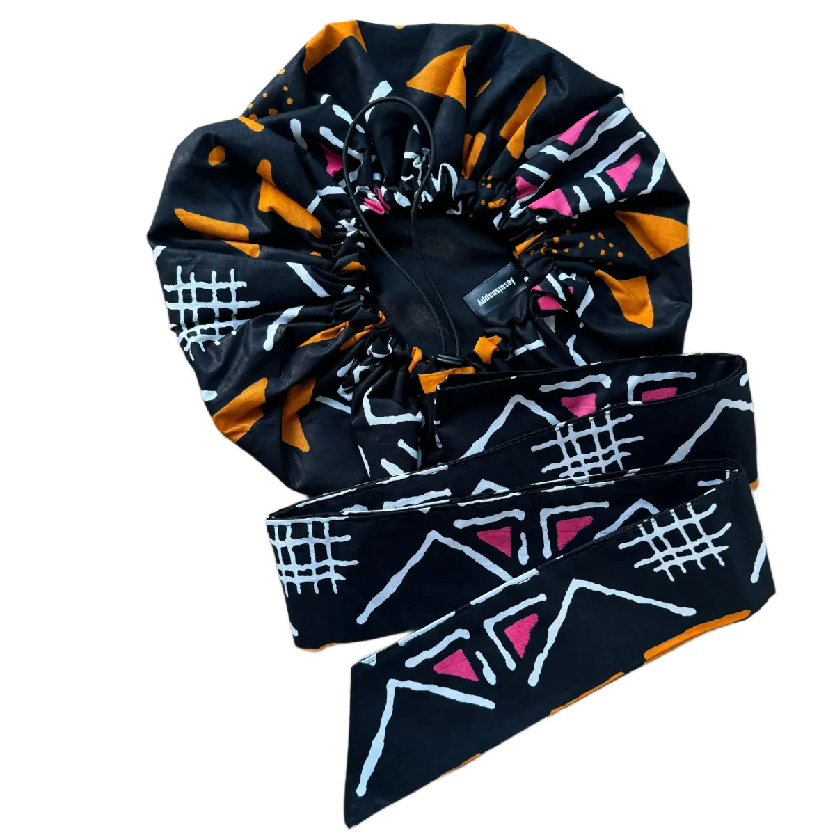 Turban en satin et wax "Maputo" ajustable - Taille standard