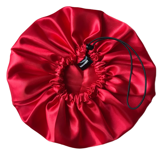 Bonnet en satin réversible et ajustable rouge et noir "Abeba" - Taille standard