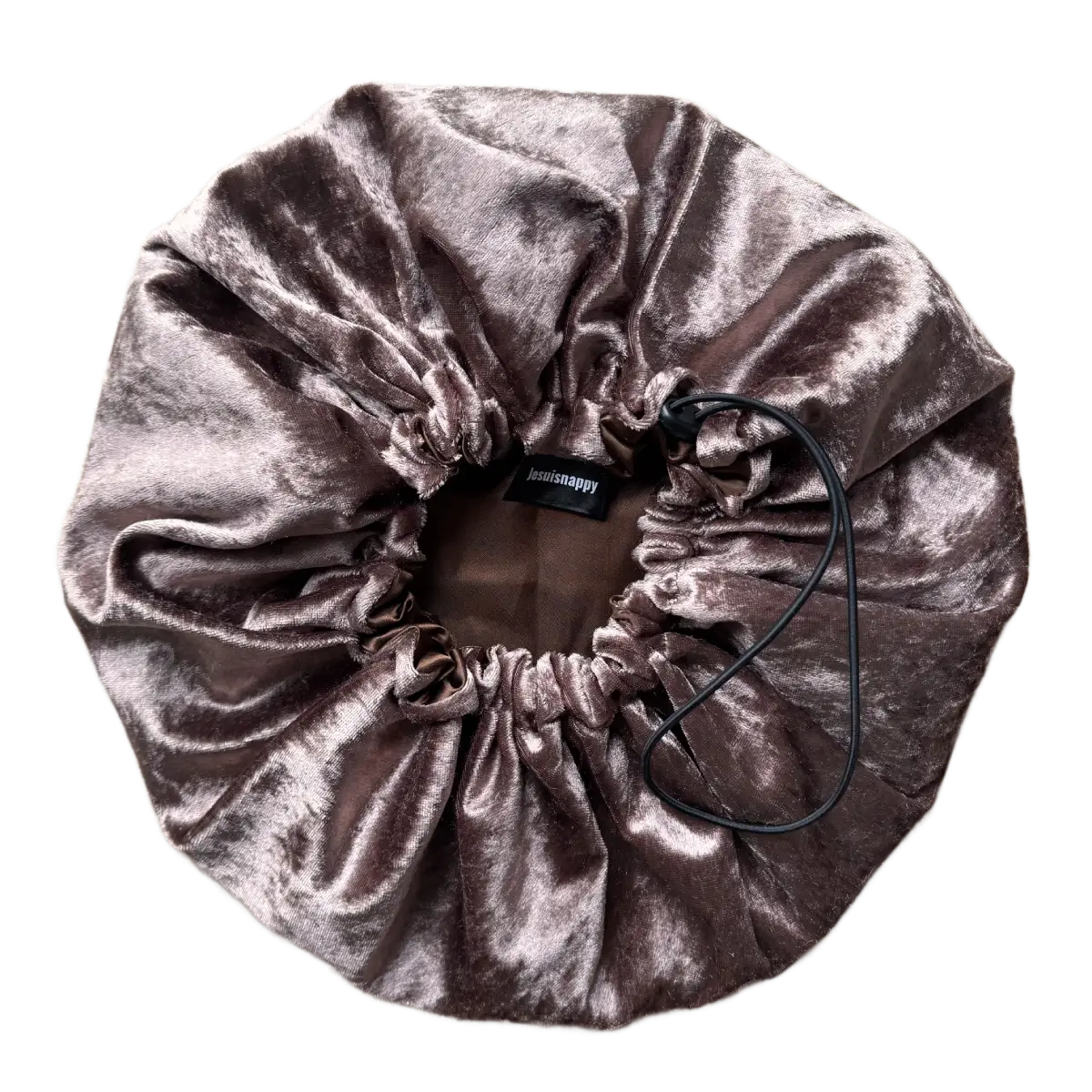 Bonnet ajustable en velours marron et satin "Ebène"- Taille standard