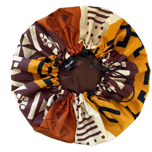 Bonnet en satin "Bogolan"- Adulte