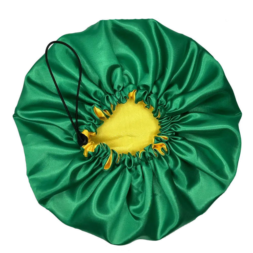 Satin bonnet, Reversible and adjustable "Brasil", green and yellow - Standard Size