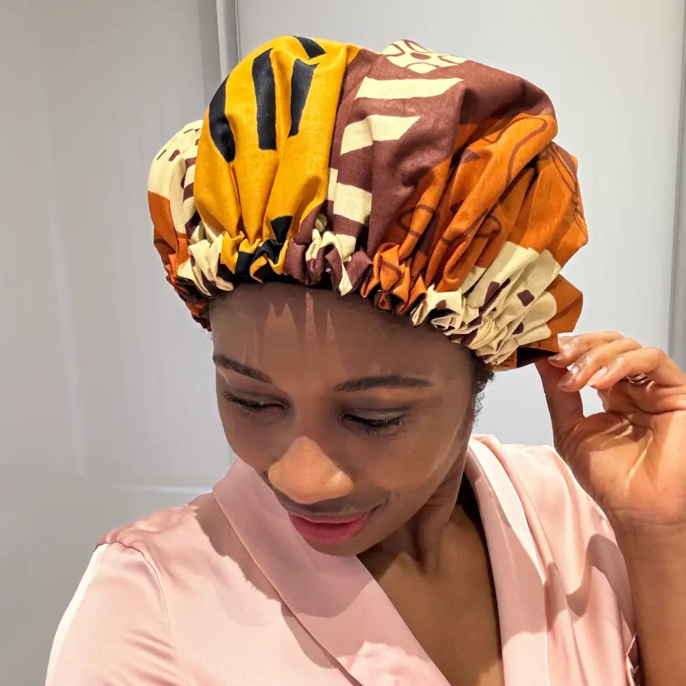 Bonnet en satin "Bogolan"- Adulte