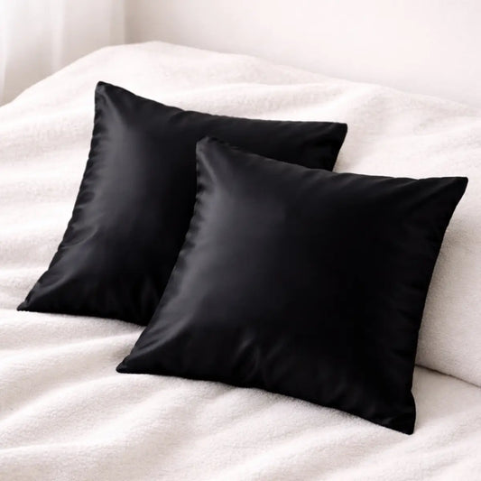 Pack de 2 taies d'oreiller en satin noir - Carré