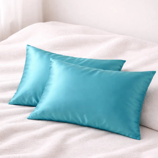 Pack de 2 taies d'oreiller en satin "Bleu ciel"