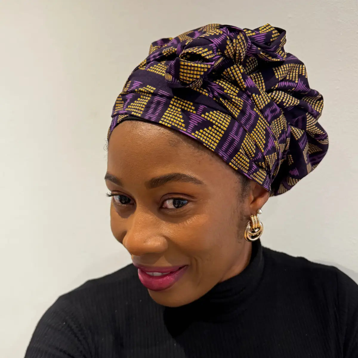Turban doublé en satin violet "Fulani"