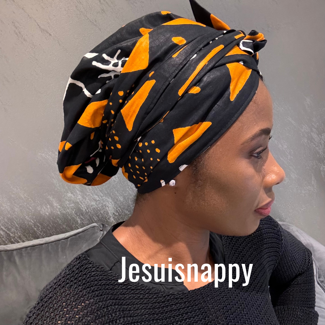 Turban en satin et wax "Maputo" ajustable - Taille standard