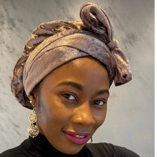 Turban en velours doublé de satin "Ebène"