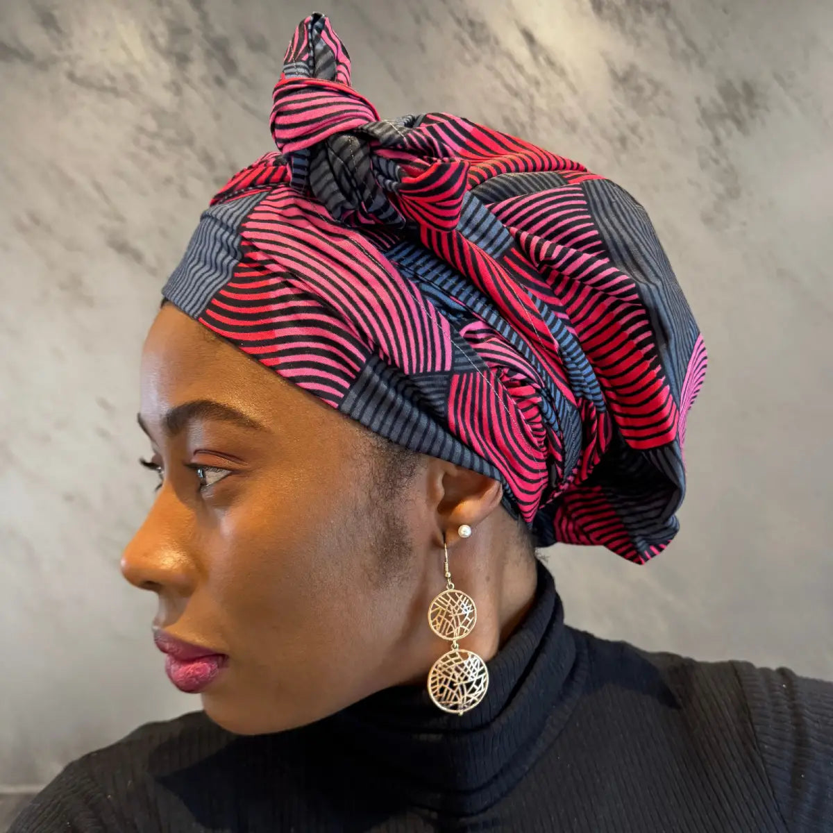 Turban en wax doublé de satin "Keita"