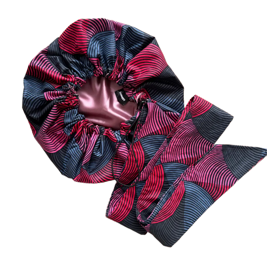 Turban en wax doublé de satin "Keita" ajustable - Taille standard