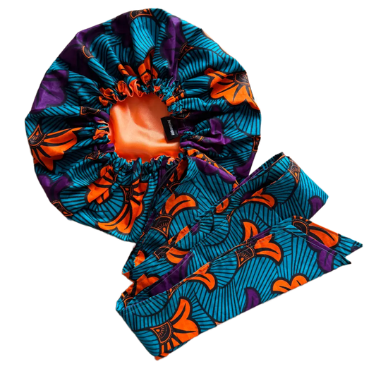 Turban en satin et wax "Onye" ajustable - Taille standard
