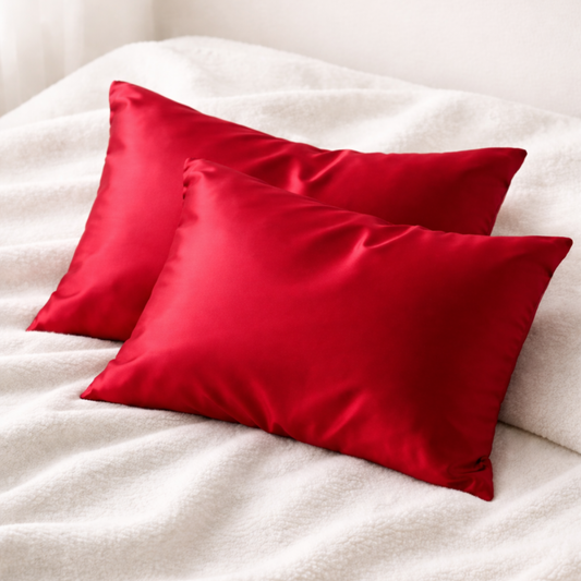 Set de 2 taies d'oreiller en satin rouge "Abeba"
